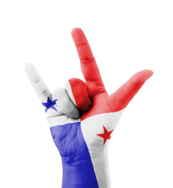 Ręka co kocham ci znak, Panama flaga malowane, uniwersalna — Zdjęcie stockowe