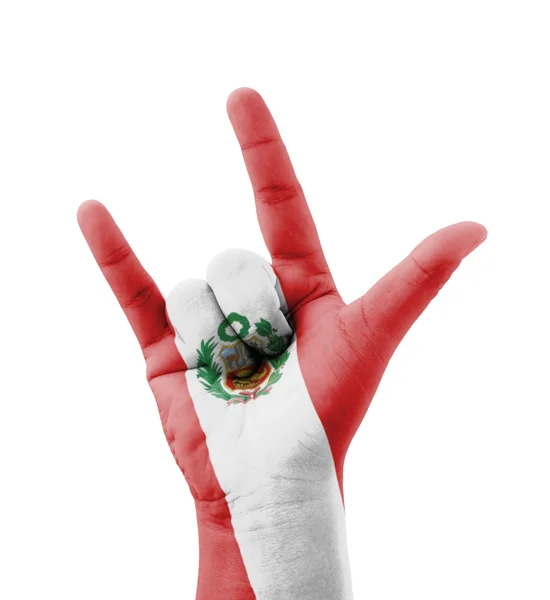 Fait à la main je t'aime signe, drapeau du Pérou peint, co polyvalent — Photo