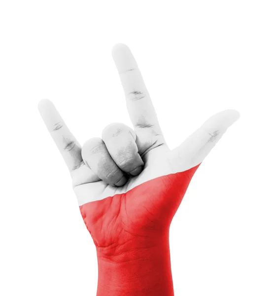 Hand maken die ik hou van u zich aanmeldt, Polen vlag geschilderd, multi purpose — Stockfoto