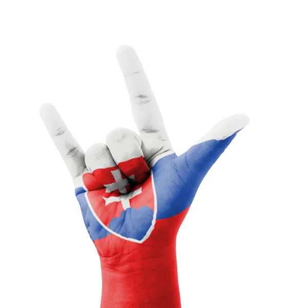 Hand maken die ik hou van u zich aanmeldt, Slowakije vlag geschilderd, multi-purpos — Stockfoto