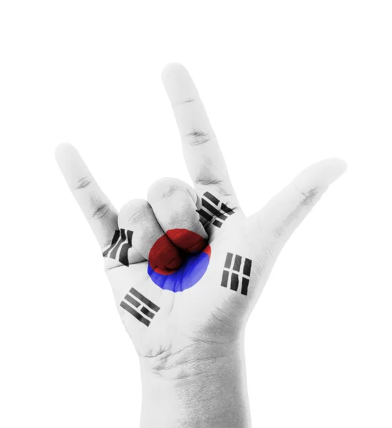 Mão fazendo eu amo você assinar, bandeira sul-coreana pintada, multi pur — Fotografia de Stock