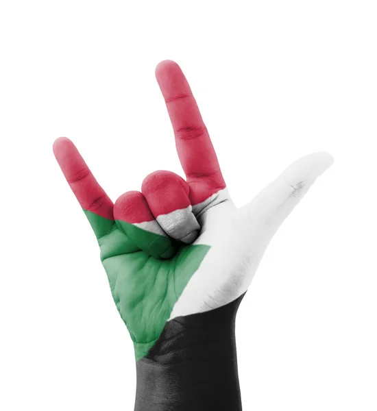 Hand making I love you sign, Sudan flag painted, multi purpose c — Stock Photo, Image