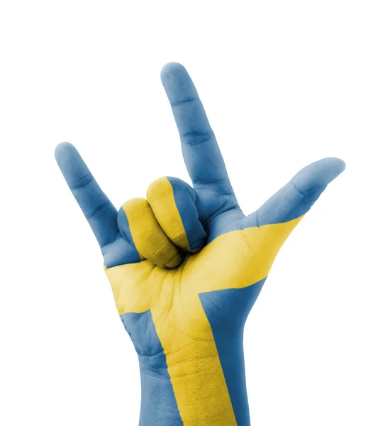 Hand making I love you sign, Sweden flag painted, multi purpose — Stock Photo, Image