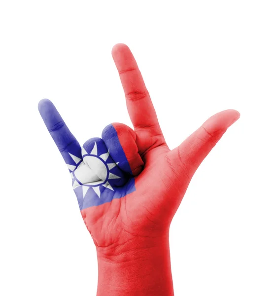 Hand maken die ik hou van u zich aanmeldt, Taiwan vlag geschilderd, multi purpose — Stockfoto