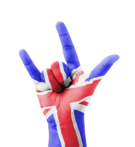 Hand making I love you sign, UK (United Kingdom) flag painted, m — Stock Photo, Image