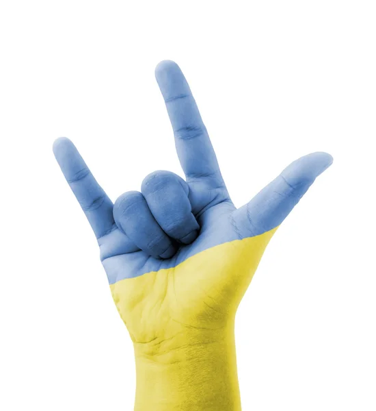 Hand making I love you sign, Ukraine flag painted, multi purpose — Stock Photo, Image