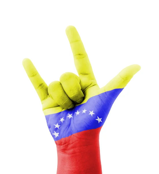 Hand maken die ik hou van u zich aanmeldt, Venezuela vlag geschilderd, multi-purpo — Stockfoto