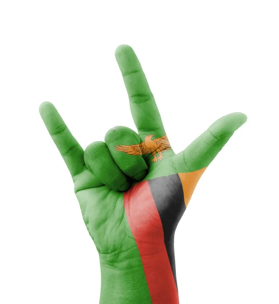Hand making I love you sign, Zambia flag painted, multi purpose — Stock Photo, Image