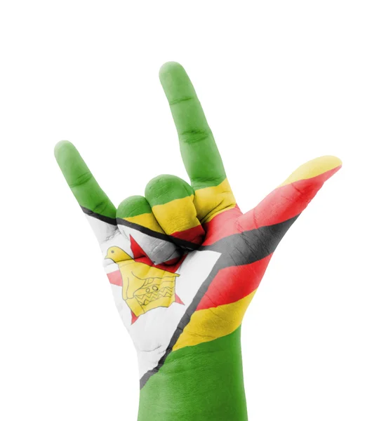 Mano che ti amo segno, Zimbabwe bandiera dipinta, multi purpos — Foto Stock