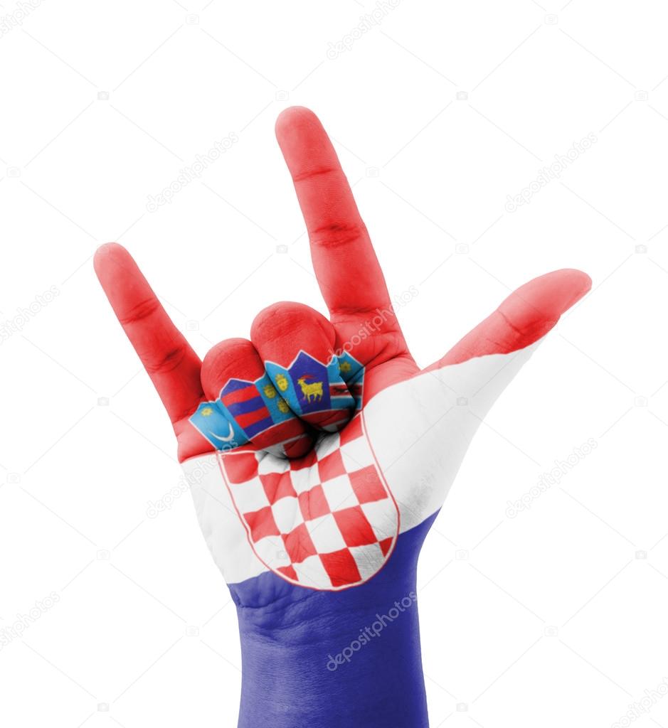 Hand machen ich liebe dich unterschreiben, Kroatien Flagge bemalt,  Mehrzweck – Stockfoto © iJacky #62311617, image size:939x1024