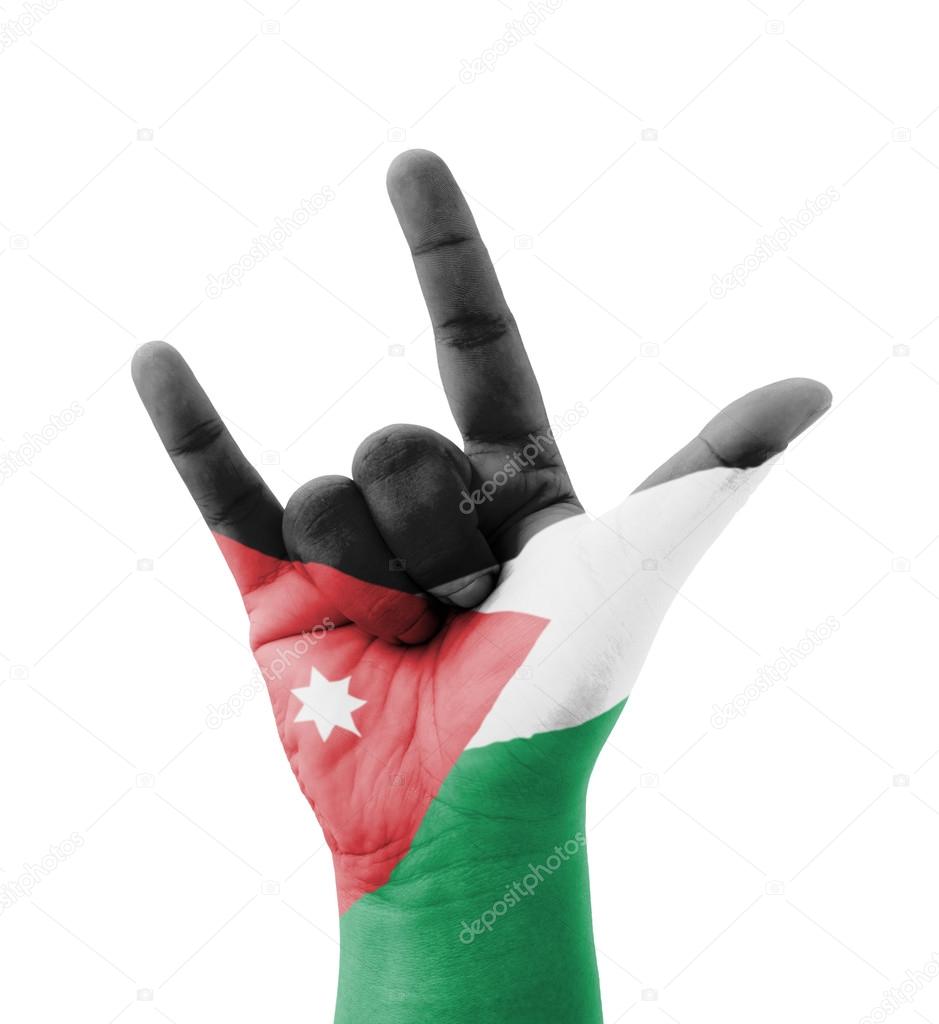 Hand making I love you sign, Jordan flag painted, multi purpose