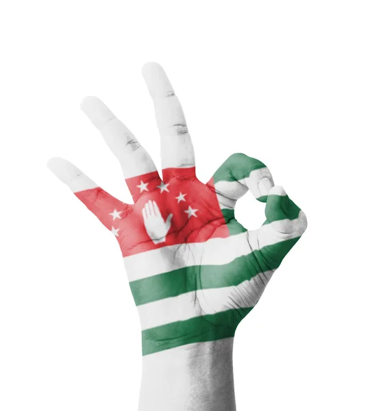 Ręka Dokonywanie znak Ok, flaga Abchazji malowane jako symbol najlepszych qua — Zdjęcie stockowe