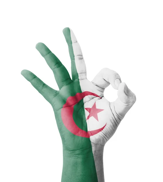 Fatto a mano Ok segno, Algeria bandiera dipinta come simbolo della migliore qualità — Foto Stock