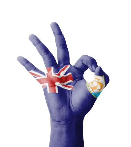 Hand making Ok sign, Anguilla flag painted as symbol of best qua — Stock Photo, Image