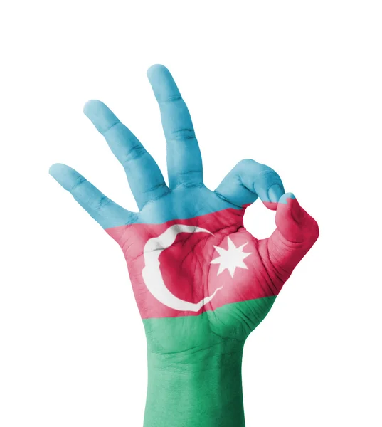 Hand maken Ok teken, Azerbeidzjan vlag geschilderd als symbool van beste q — Stockfoto