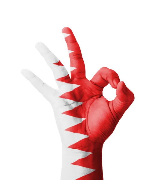 Dokonywanie znak Ok, flaga Bahrajnu malowane jako symbol qual najlepsze strony — Zdjęcie stockowe