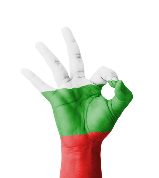 Hand making Ok sign, Bulgaria flag painted as symbol of best qua — Stock Photo, Image