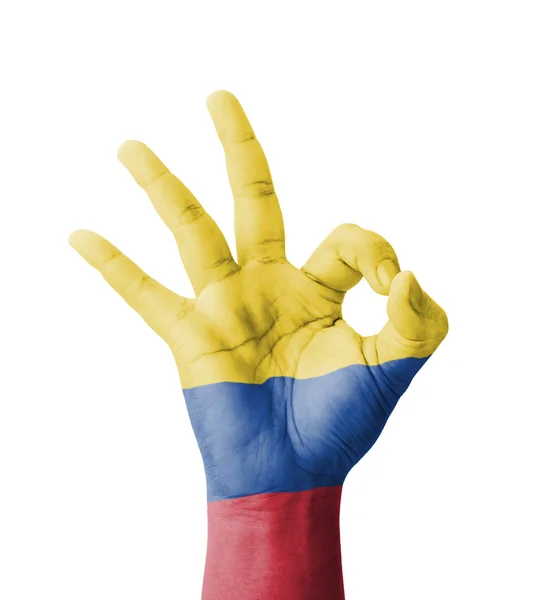 Ok işareti, iyi sembolü olarak boyalı Kolombiya bayrak yapma el