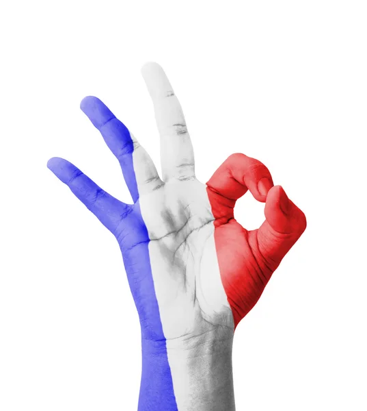 Hand making Ok sign, France flag painted as symbol of best quali — Stock Photo, Image