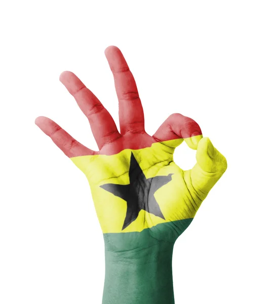 Fabrication à la main Ok signe, drapeau du Ghana peint comme symbole de la meilleure qualité — Photo