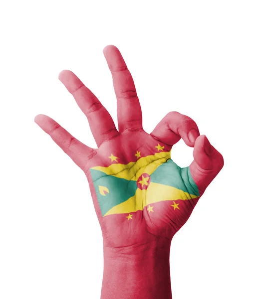 Ручной знак ОК, флаг Гренады, нарисованный как символ лучшего качества — стоковое фото