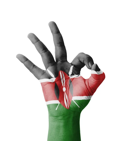 Fatto a mano Ok segno, bandiera del Kenya dipinta come simbolo di migliore qualit — Foto Stock