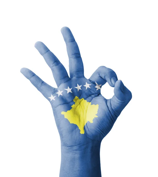 Hand making Ok sign, Kosovo flag painted as symbol of best quali — Stock Photo, Image