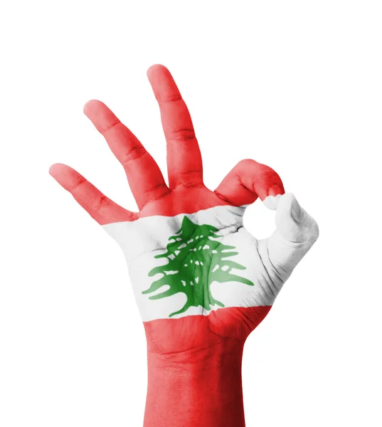 Dokonywanie znak Ok, Flaga Libanu malowane jako symbol qual najlepsze strony — Zdjęcie stockowe