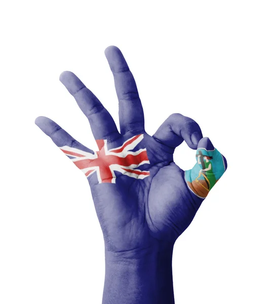 Hand making Ok sign, Montserrat flag painted as symbol of best q — Stock Photo, Image