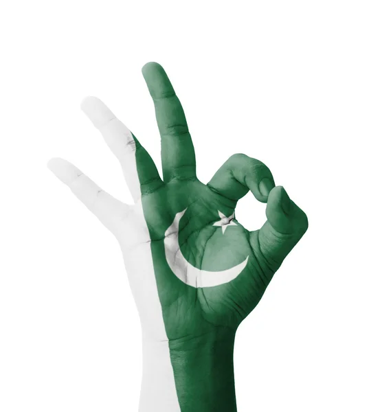 Hand macht ok Zeichen, Pakistan Flagge gemalt als Symbol der besten qua — Stockfoto