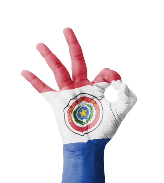 Hand maken Ok teken, Paraguay vlag geschilderd als symbool van beste qua — Stockfoto