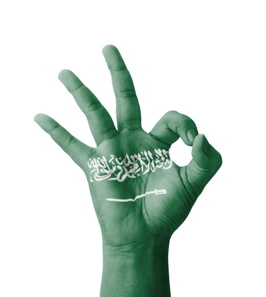 Hand maken Ok teken, Saoedi-Arabië vlag geschilderd als symbool van beste — Stockfoto