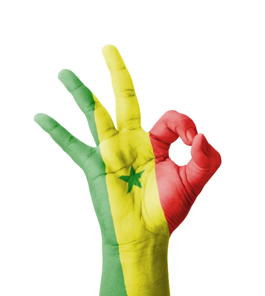 Fait à la main Ok signe, drapeau du Sénégal peint comme symbole du meilleur qual — Photo