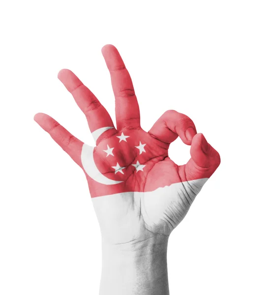 Tradiční ruční výroby Ok znak, vlajka Singapuru maloval jako symbol nejlepší qu — Stock fotografie