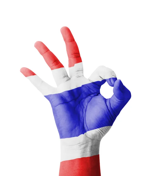 Hand machen ok Zeichen, Thailand-Flagge als Symbol der besten qua gemalt — Stockfoto