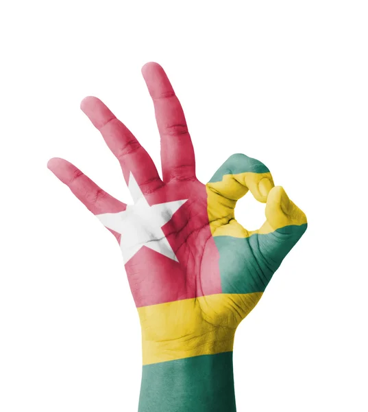 Ручной знак ОК, флаг Того, окрашенный как символ лучшего качества — стоковое фото
