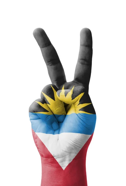 Tradiční ruční výroby V znamení, Antigua a Barbuda vlajku namaloval jako symbol — Stock fotografie
