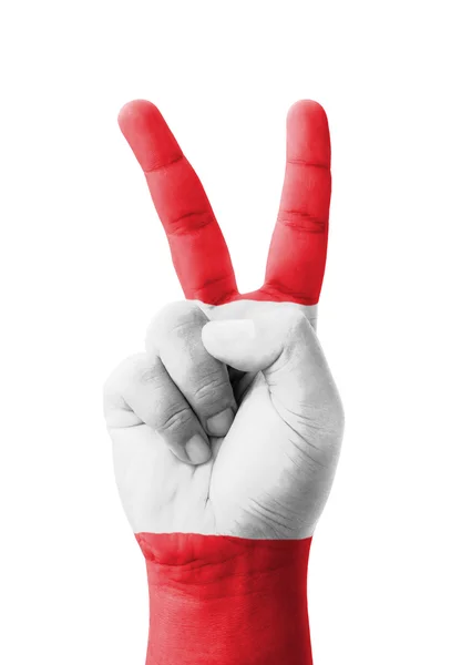 Hand making the V sign, Austria flag painted as symbol of victor — Stock Photo, Image