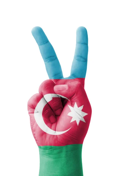 Mão fazendo o sinal V, bandeira do Azerbaijão pintado como símbolo da vítima — Fotografia de Stock