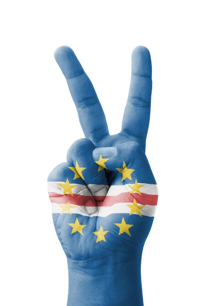 Hand making the V sign, Cape Verde flag painted as symbol of vic — Stock Photo, Image