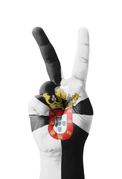 Hand making the V sign, Ceuta flag painted as symbol of victory, — Stock Photo, Image