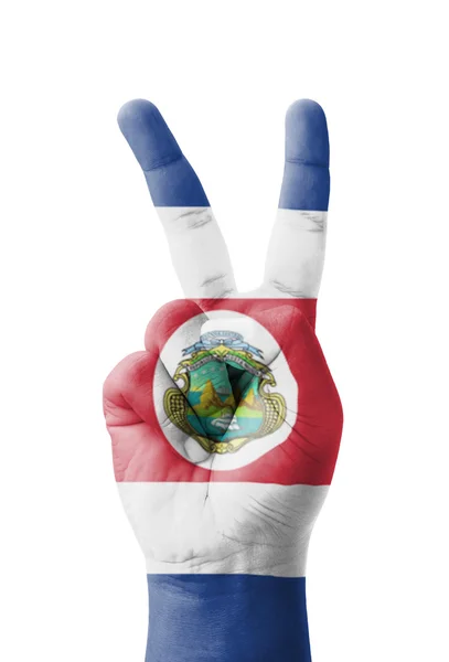 Mano haciendo el signo V, bandera de Costa Rica pintada como símbolo de la víctima — Foto de Stock