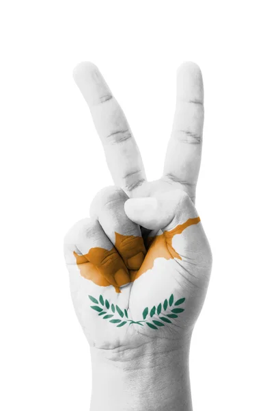 Hand making the V sign, Cyprus flag painted as symbol of victory — Stock Photo, Image