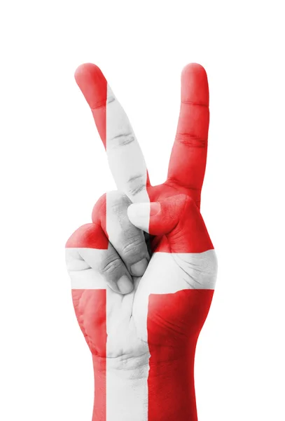 Hand making the V sign, Denmark flag painted as symbol of victor — Stock Photo, Image