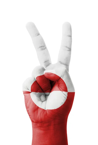 Hand making the V sign, Greenland flag painted as symbol of vict — Stock Photo, Image