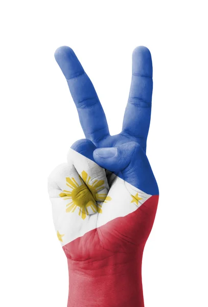 Hand macht das V-Zeichen, philippinische Flagge gemalt als Symbol für vi — Stockfoto