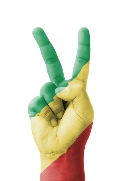 Fait à la main le signe V, drapeau de la République du Congo peint comme sy — Photo