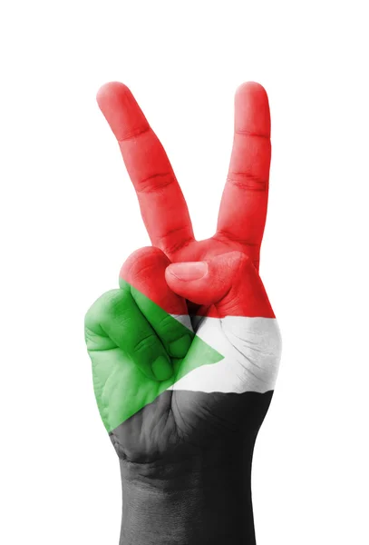 Hand making the V sign, Sudan flag painted as symbol of victory, — Stock Photo, Image