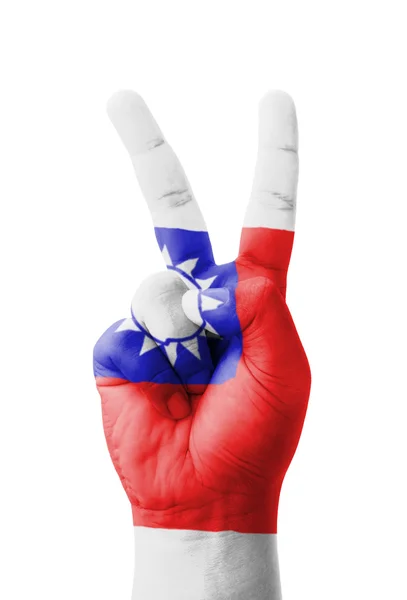 Hand making the V sign, Taiwan flag painted as symbol of victory — Stock Photo, Image