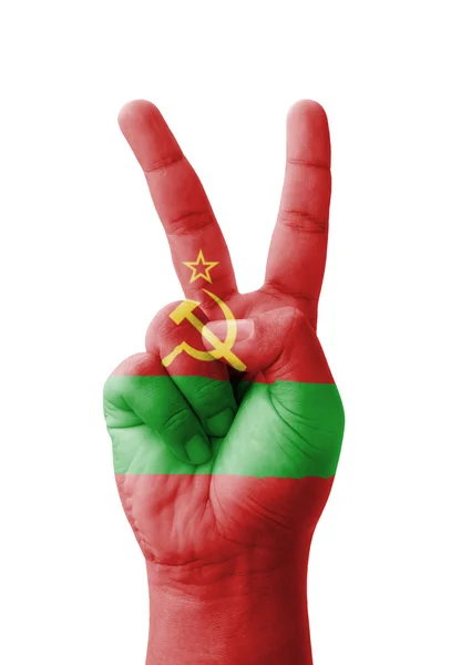 Να κάνετε το σημάδι V, σημαία της Υπερδνειστερίας ζωγραφισμένο ως σύμβολο της v — Φωτογραφία Αρχείου